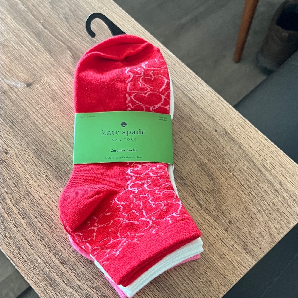 Kate Spade valentine themed quarter socks, 3 pairs, NWT